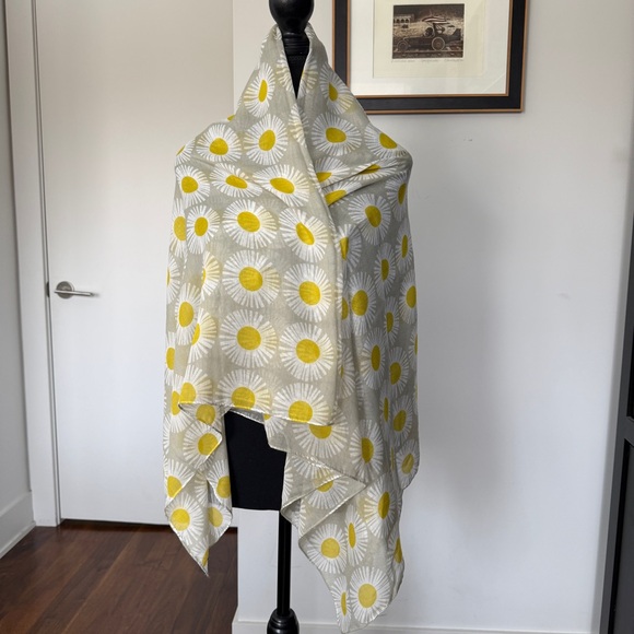 Yellow and White Patterned Scarf Beach Coverup - Picture 2 of 4